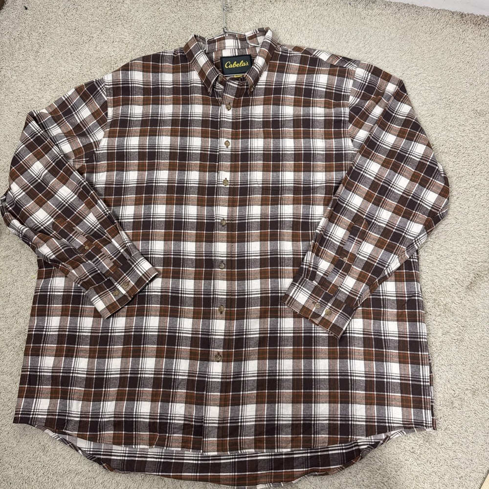 Cabelas Brown Plaid Long Sleeve Button Down Flannel Shirt Men's 4XLT Outdoors
